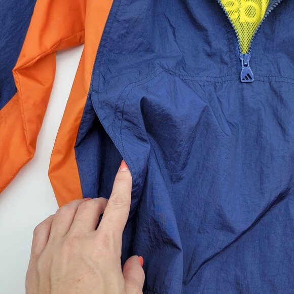 Vintage 90s Adidas Girl Windbreaker Jacket Size Medium Half Zip Navy Blue Orange - Picture 8 of 16
